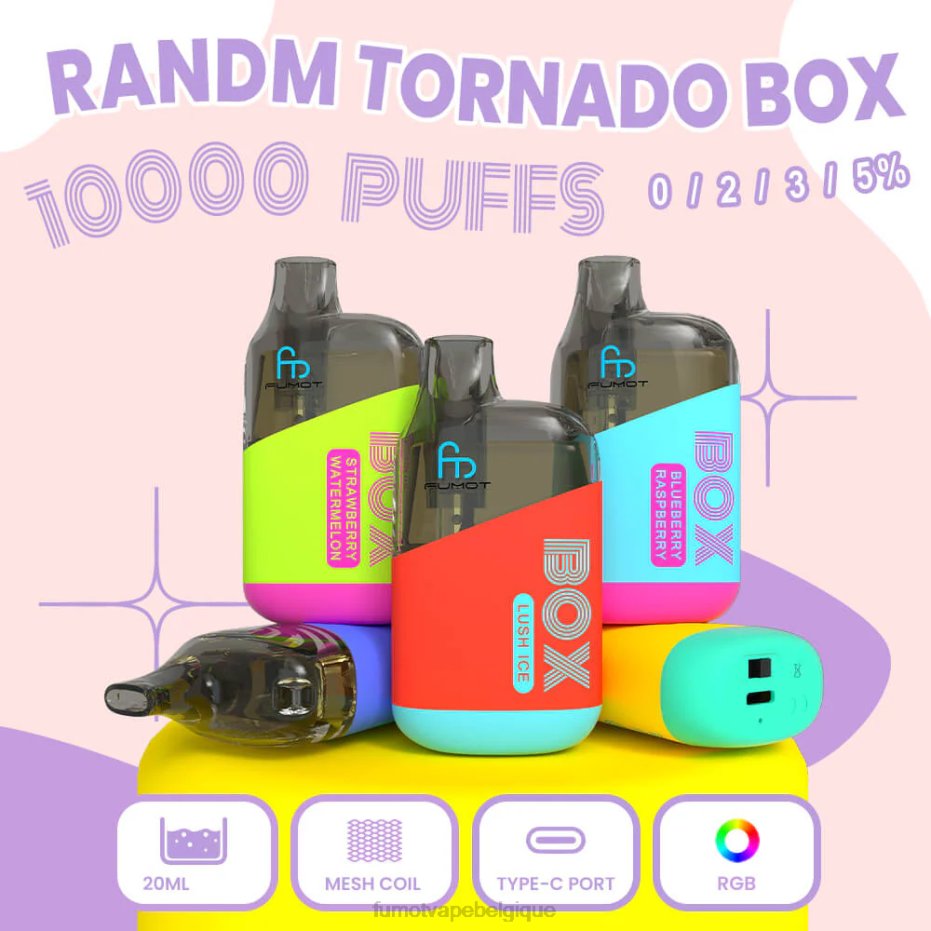 Fumot Tornado Boîte de 10000 vape pods jetables - 20 ml (1 pièce) 62HZ355 glace noir Fumot vape avis