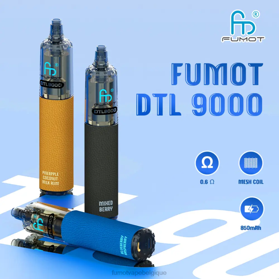 Fumot DTL stylo vape jetable 9000- 18ml (1 pièce) 62HZ380 baies mélangées Fumot vape nicotine