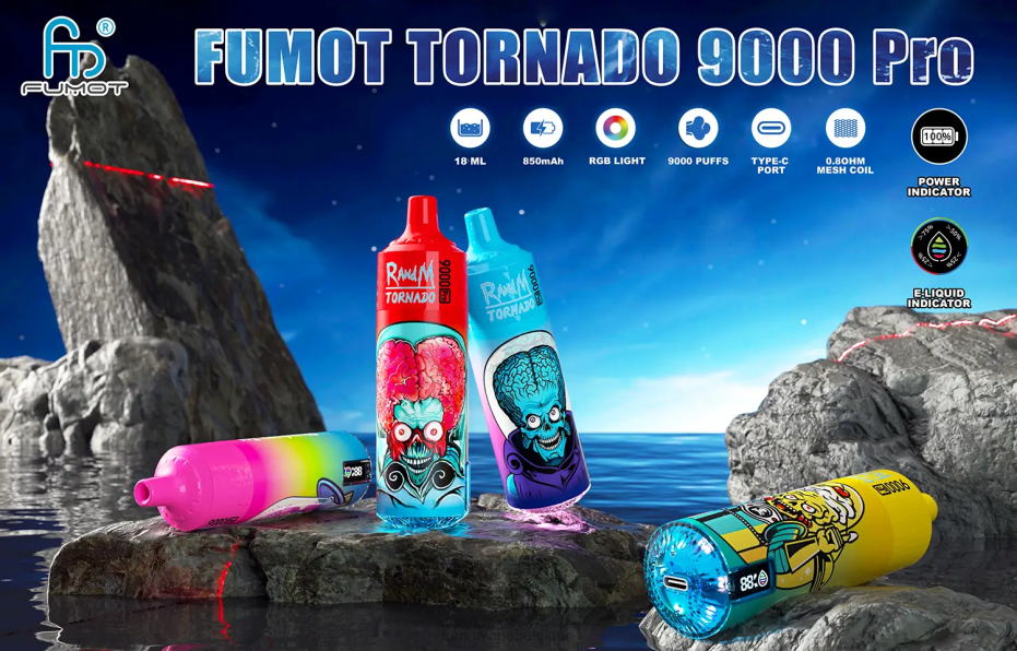 Fumot Tornado 1 pièce 9000 pro 18 ml de vape jetable 62HZ220 citron vert Fumot vape nicotine