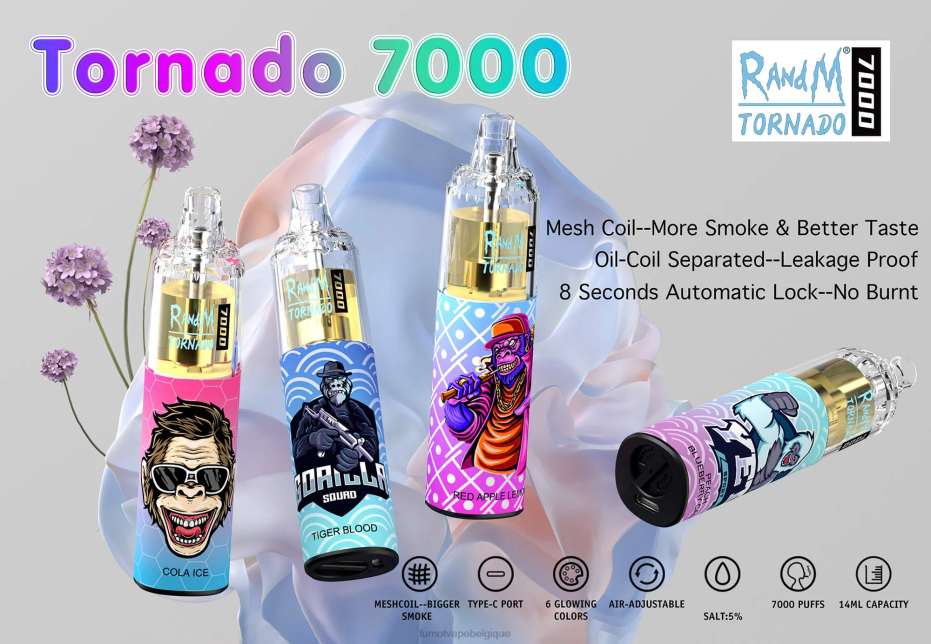 Fumot Tornado Stylo vape jetable 7000 - 14 ml (1 pièce) 62HZ72 glace au cola Fumot vape belgique